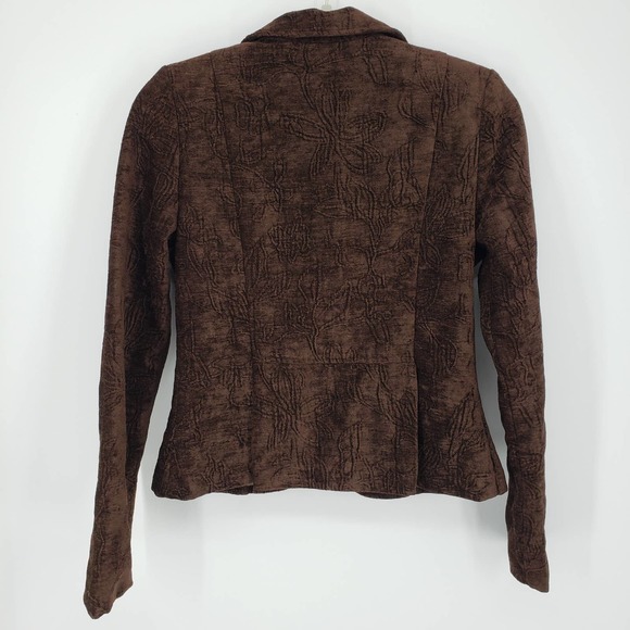 3/$25 Y2K Hot Kiss Velvet Blazer Jacket Floral Embossed Long Sleeve Brown - Picture 2 of 10